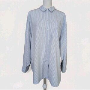 Old Navy Boyfriend Shirt Womens XL Blue Stripe Oversized Button Up Pocket